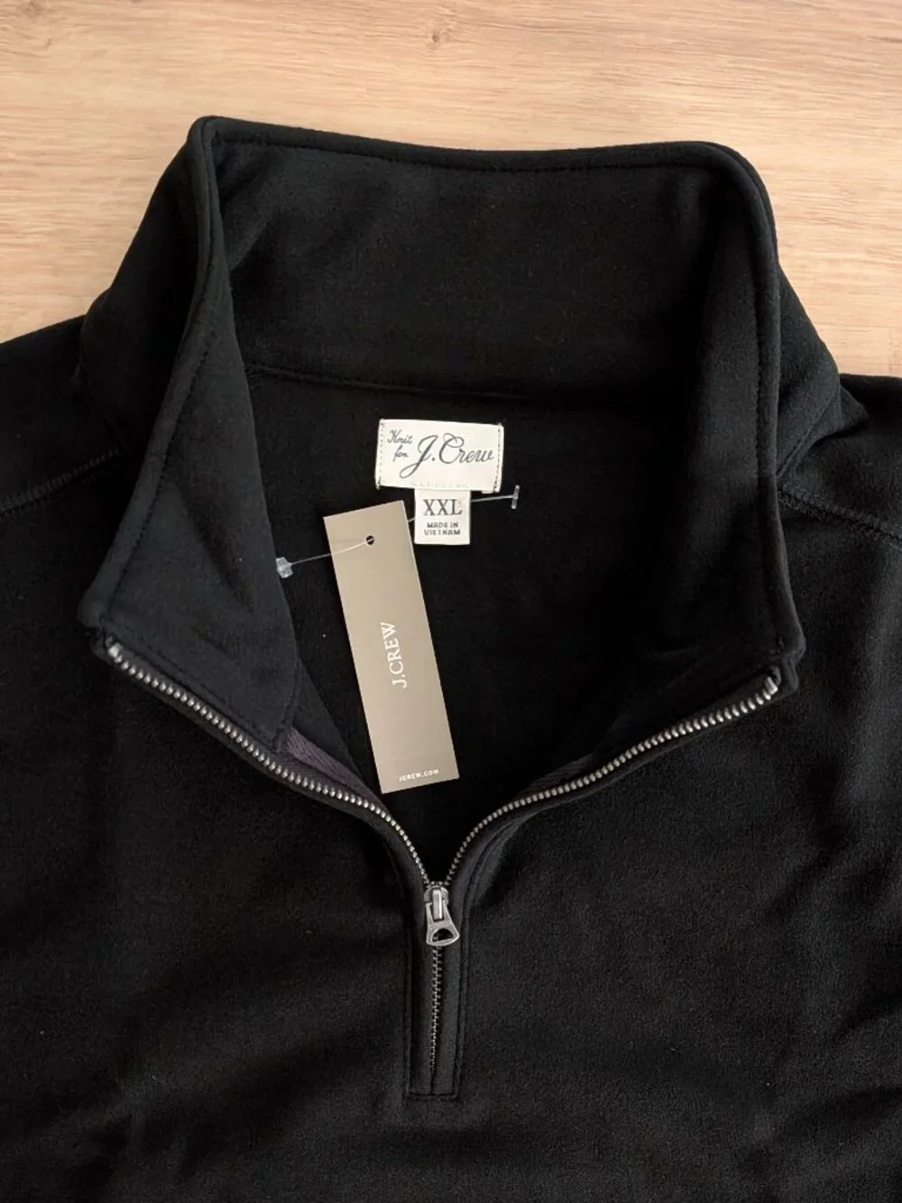 NWT J.Crew XXL Black Quarter Zip Fleece Pullover Sweater